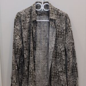 Men's Black and White Floral Dress Shirt